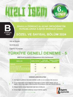 6.Sınıf Türkiye Geneli Deneme -5 - B Kitapçığı