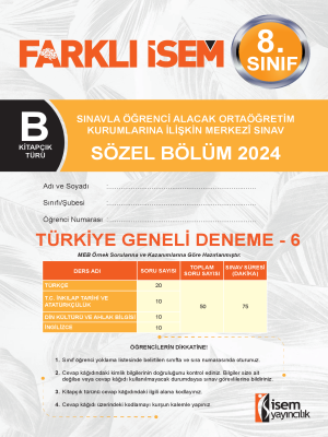 8.Sınıf Türkiye Geneli Deneme -6 - B Kitapçığı