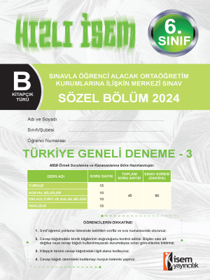 6.Sınıf Türkiye Geneli Deneme -3 - B Kitapçığı