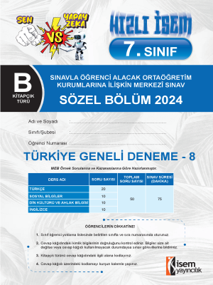 7.Sınıf Türkiye Geneli Deneme -8 - B Kitapçığı