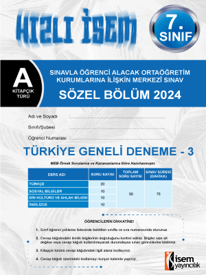 7.Sınıf Türkiye Geneli Deneme -3 - A Kitapçığı
