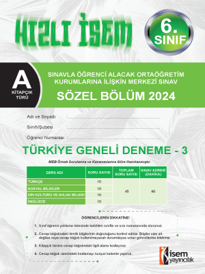 6.Sınıf Türkiye Geneli Deneme -3 - A Kitapçığı