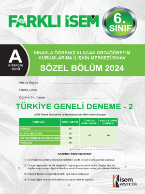 6.Sınıf Türkiye Geneli Deneme -2 - A Kitapçığı