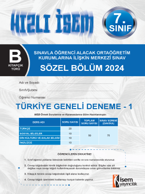 7.Sınıf Türkiye Geneli Deneme -1 - B Kitapçığı