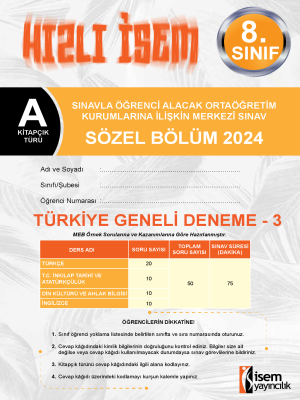 8.Sınıf Türkiye Geneli Deneme -3 - A Kitapçığı