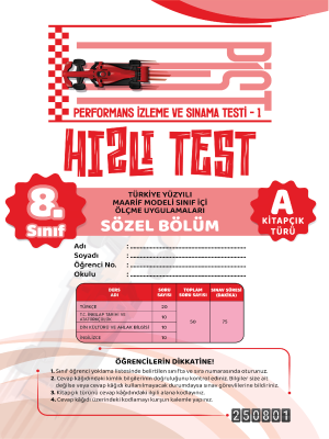 8.Sınıf Türkiye Geneli Performans İzleme ve Sınama Testi - 1 - A kitapçığı