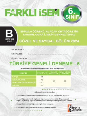 6.Sınıf Türkiye Geneli Deneme -6 - B Kitapçığı