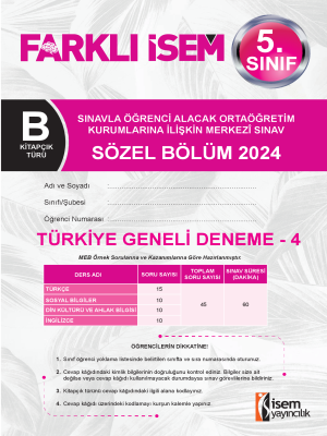 5.Sınıf Türkiye Geneli Deneme -4 - B Kitapçığı