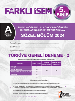 5.Sınıf Türkiye Geneli Deneme -2 - A Kitapçığı