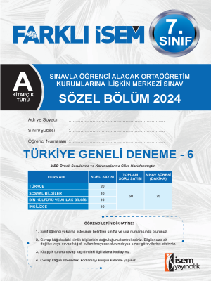 7.Sınıf Türkiye Geneli Deneme -6 - A Kitapçığı