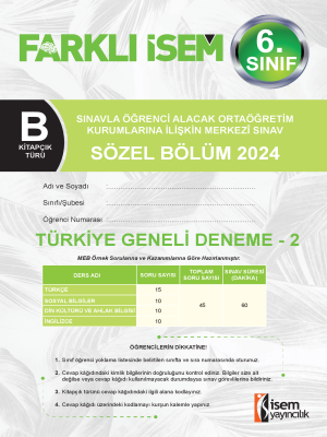 6.Sınıf Türkiye Geneli Deneme -2- B Kitapçığı