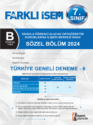 7.Sınıf Türkiye Geneli Deneme -6 - B Kitapçığı