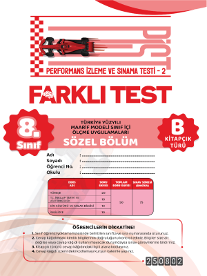 8.Sınıf Türkiye Geneli Performans İzleme ve Sınama Testi - 2 - B kitapçığı