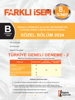 8.Sınıf Türkiye Geneli Deneme -2 - B Kitapçığı