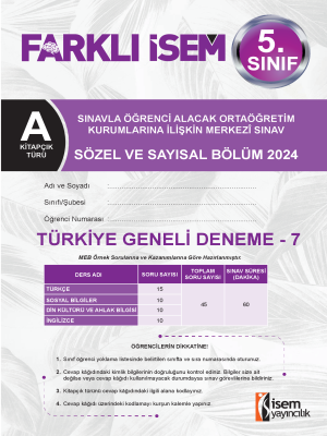 5.Sınıf Türkiye Geneli Deneme -7 - A Kitapçığı