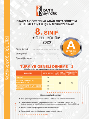 8.Sınıf TG-3 - A kitapçığı - 2023