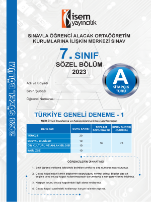 7.Sınıf Türkiye Geneli Deneme -1 - A Kitapçığı