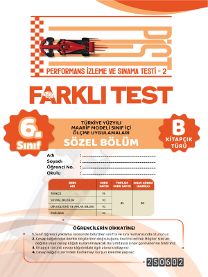 6.Sınıf Türkiye Geneli Performans İzleme ve Sınama Testi - 2 - B kitapçığı