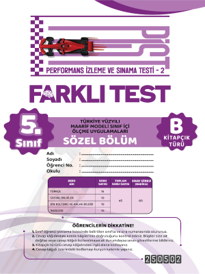 5.Sınıf Türkiye Geneli Performans İzleme ve Sınama Testi - 2 - B kitapçığı